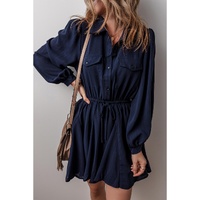 Navy Blue Solid Chest Pockets Tunic Shirt Mini Dress - L thumbnail