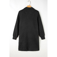 Black Jacquard Textured Quarter Zipper Shift Mini Dress - XL thumbnail