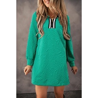 Sea Green Jacquard Textured Quarter Zipper Shift Mini Dress - M thumbnail