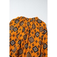 Orange Western Geometric Print Tiered Frilled Loose Fit Midi Dress - L thumbnail