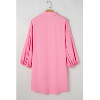 Bright Pink Balloon Sleeve Button Up Mini Shirt Dress - M thumbnail