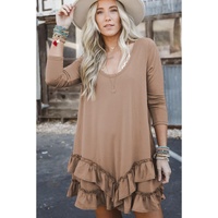 Goat Scoop Neck Tiered Ruffled Hem Long Sleeve Mini Dress - L thumbnail