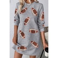 Gray Sequin Rugby Football Graphic Textured Long Sleeve Shift Mini Dress - L thumbnail