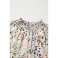 Green Floral Print Tiered Frilled Shirred Mock Neck Mini Dress - S thumbnail