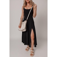 Black Sleeveless Scoop Neck Flared Split Midi Dress - XL thumbnail
