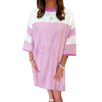 Phalaenopsis Striped Patchwork Three Quarters Sleeve Loose Mini Dress - L thumbnail