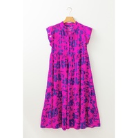 Rose Floral Print Tiered Frilled Trim Flutter Sleeve Maxi Dress - M thumbnail