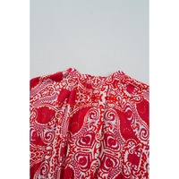 Red Paisley Print Side Slit Puff Sleeve High Waist Maxi Dress - L thumbnail