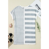 Azura Exchange Gray Stripe Mixed Printed Short Sleeve Shift Mini T Shirt Dress - L thumbnail