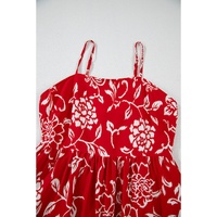 Red Floral Printed Spaghetti Strap Empire Waist Maxi Dress - L thumbnail