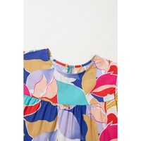Pink Abstract Printed Ruffled Flutter Sleeve Tiered Mini Dress - L thumbnail