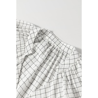 White Stripe Checkered Frilled V Neck Bracelet Sleeve Babydoll Dress - S thumbnail