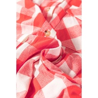 Pink Oversized Plaid Puff Sleeve Round Hem Shirt Dress - M thumbnail