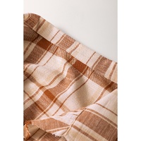 Brown Plaid Print Side Pockets Frilled Babydoll Mini Dress - S thumbnail