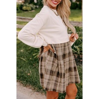 Beige Plaid Patchwork High Waist Sweatshirt Mini Dress - S thumbnail