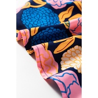 Navy Blue Hydrangea Floral Print Bishop Sleeve V Neck Shift Dress - XL thumbnail