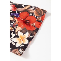 Black Retro Floral Mixed Print Split Neck A-line Dress - M thumbnail