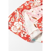 Red Colorful Floral Patchwork Long Sleeve Pleated Mini Dress - L thumbnail