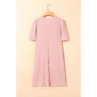 Blossom Corded Knit Crew Neck Puff Sleeve Shift Mini Dress - L thumbnail