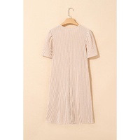 Parchment Corded Knit Crew Neck Puff Sleeve Shift Mini Dress - L thumbnail