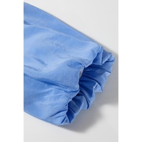 Dark Blue Colorblock Frilled V Neck Puff Half Sleeve Shift Dress - M thumbnail