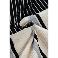 Black Stripe Colorblock Knit Henley Collar Shift Long Sleeve Mini Dress - L thumbnail