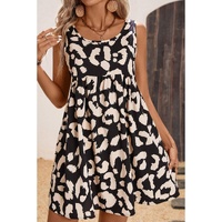 Black Leopard Print U Neck Sleeveless High Waist Dress - M thumbnail