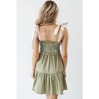 Laurel Green Smocked Bodice Self-tie Straps A-line Ruffled Mini Dress - L thumbnail