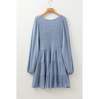 Ashleigh Blue Long Sleeve V Neck Smocked Tiered Mini Dress - S thumbnail