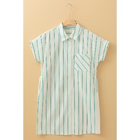 Mint Green St Patricks Striped Wide Short Sleeve Shift Mini Shirt Dress - L thumbnail