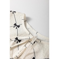 White Bowtie Pattern Textured Puff Half Sleeve Loose Mini Dress - XL thumbnail