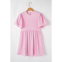 Bonbon Textured Bubble Sleeve High Waist Mini Dress - L thumbnail