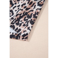 Brown Leopard Print Crew Neck Shift Short T Shirt Dress - L thumbnail