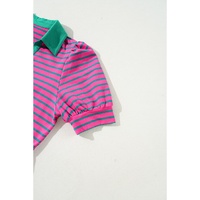 Azura Exchange Pink Stripe Collared V Neck Puff Sleeve T Shirt Dress - L thumbnail