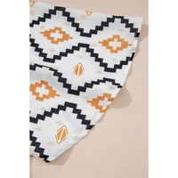 Beige Western Aztec Print Pleated Square Neck Loose Mini Dress - L thumbnail