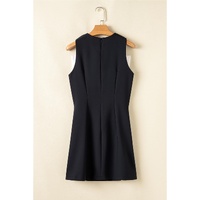 Black Contrast Bowknot Applique Crew Neck Sleeveless Mini Dress - XL thumbnail