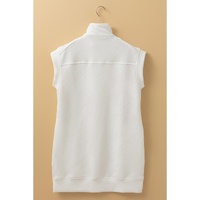 White Textured Half Zip Collared Cap Sleeve Mini Dress - S thumbnail