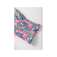 Pink Floral Shirred Puff Sleeve Buttoned Front Midi Dress with Sash - L thumbnail