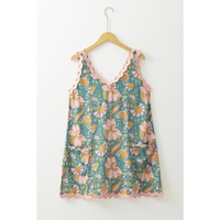 Sky Blue Floral Ricrac Trim V Neck Shift Mini Tank Dress - XL thumbnail
