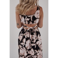 Black Floral Cutout Square Neck Knot Back Sleeveless Maxi Dress - XL thumbnail