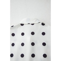 White Polka Dot Print Short Sleeve Collar Buttoned Tiered Babydoll Dress - M thumbnail