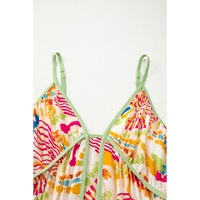 Orange Abstract Print Spaghetti Strap Piping Detail Maxi Dres - L thumbnail