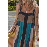 Brown Retro Geometric Printed Y Back Sleeveless Dress - L thumbnail