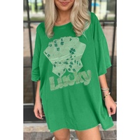 Bright Green Rhinestone Lucky Poker Cards Oversized T Shirt Mini Dress - L thumbnail