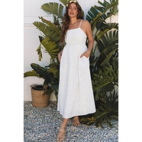Beige Stripe Spaghetti Strap Pocketed High Waist Maxi Dress - L thumbnail