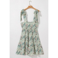 Gray Floral Knotted Strap Smocked Tiered Ruffle Mini Dress - L thumbnail