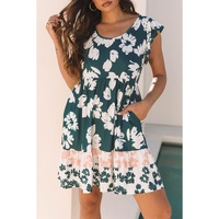 Floral Print Ruffle Sleeve Empire Waist Mini Dress - M thumbnail