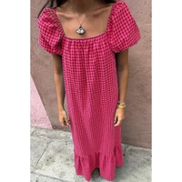 Rose Ginham Check Bubble Sleeve Ruffled Maxi Dress - L thumbnail
