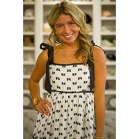 White Bow Knot Color Contrast Trim Knotted Shoulder Mini Dress - L thumbnail