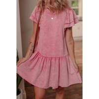 Sachet Pink Mineral Wash Raw Edge Ruffle Mini Dress - S thumbnail